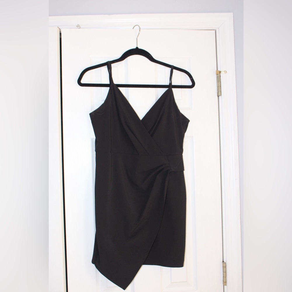 Blue Blush Black Strapless Wrap-Front Cocktail Dress